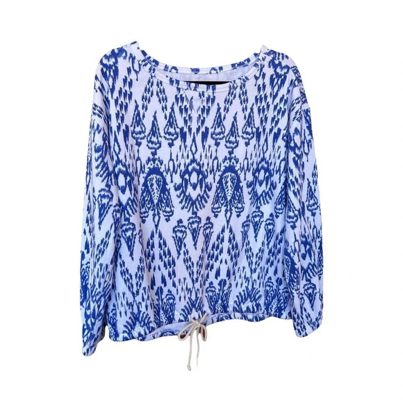 Lou & Grey Ikat Cozy Cotton Terry Drawstring Sweatshirt Size Medium - Picture 4 of 8